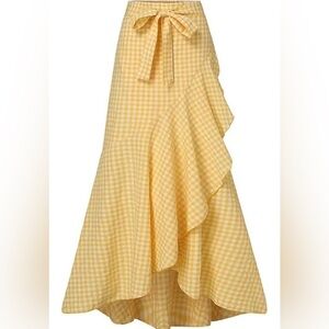 Yellow Gingham High-Low Maxi Skirt